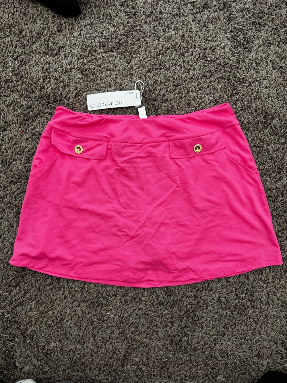 Dear Scarlett Hot Pink Mini Skort with Gold Button Details
